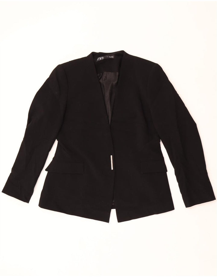 Zara Damen Blazer Jacke UK 16 Large Schwarz Polyester