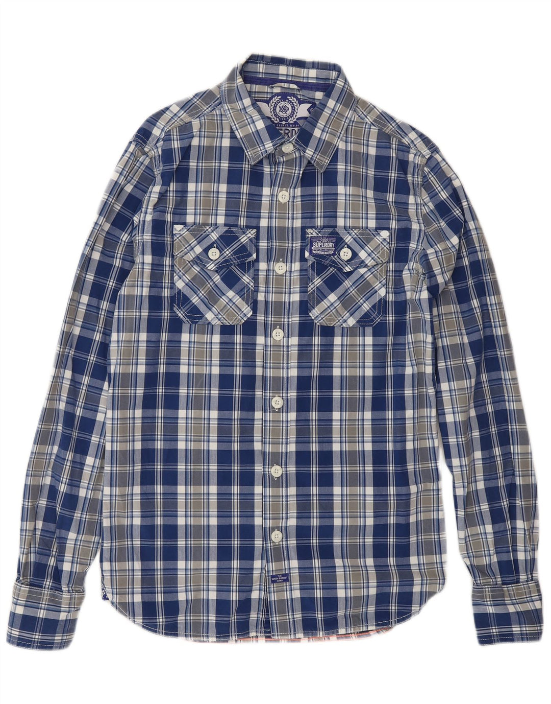 SUPERDRY Herrenhemd aus Baumwolle, klein, blau kariert