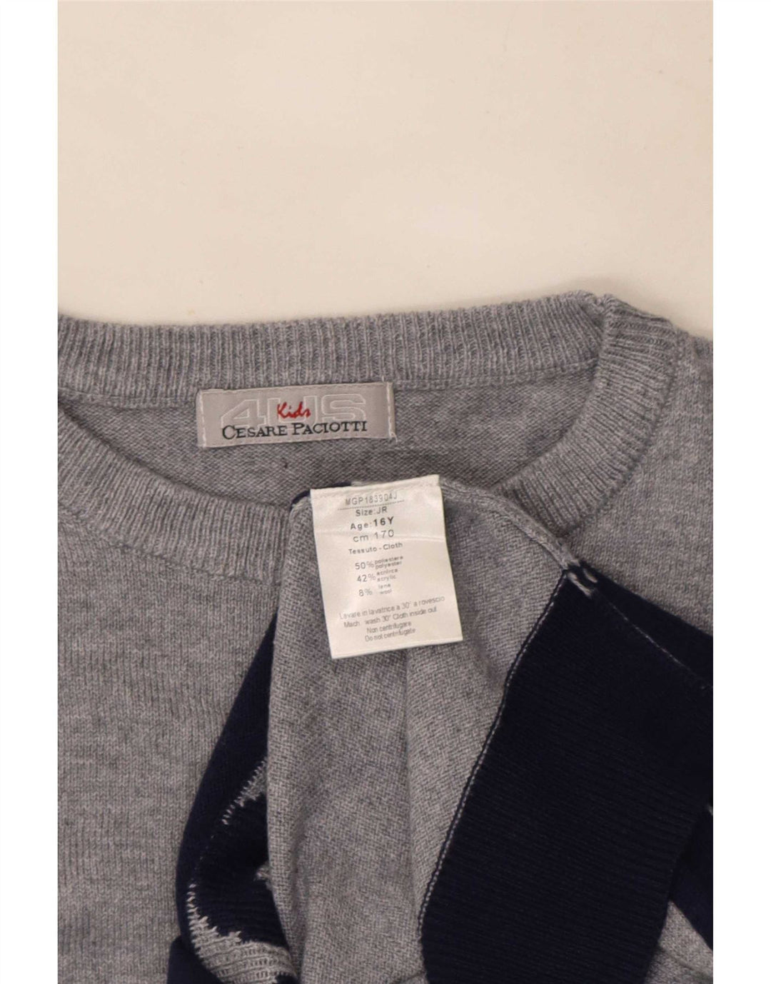 Cesare Paciotti 4US Jungen-Pullover mit Rundhalsausschnitt, 15–16 Jahre, Grau