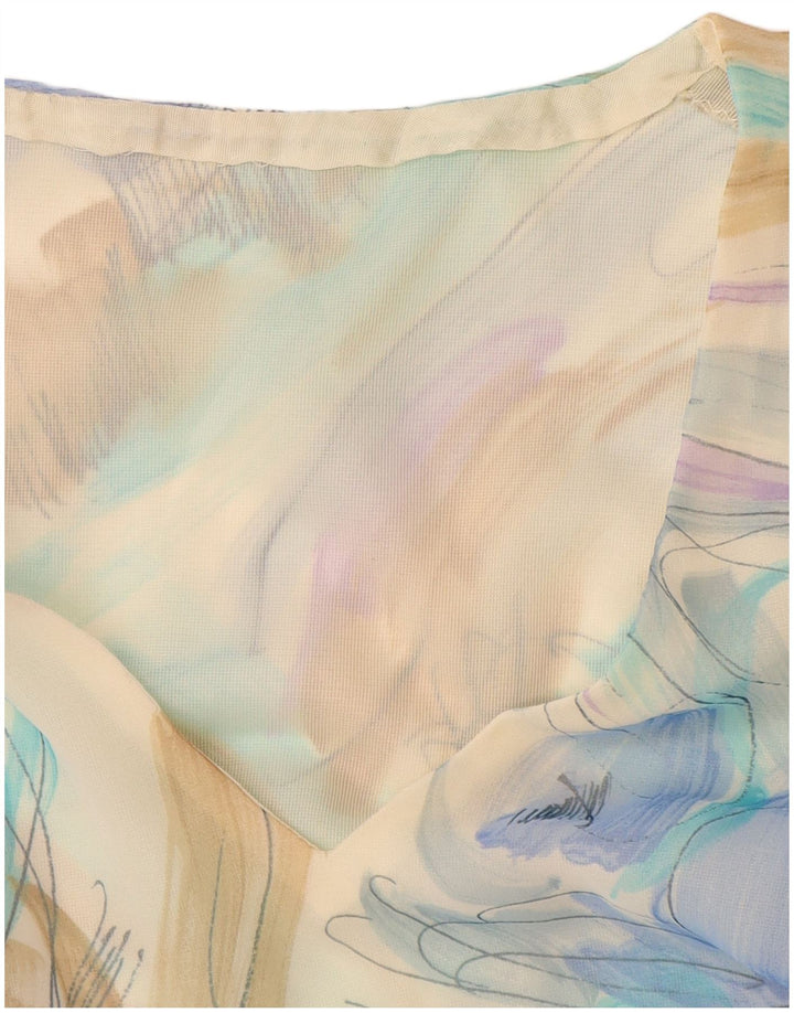 VINTAGE Damen Maxikleid mit abstraktem Muster UK 12 Mittelblau