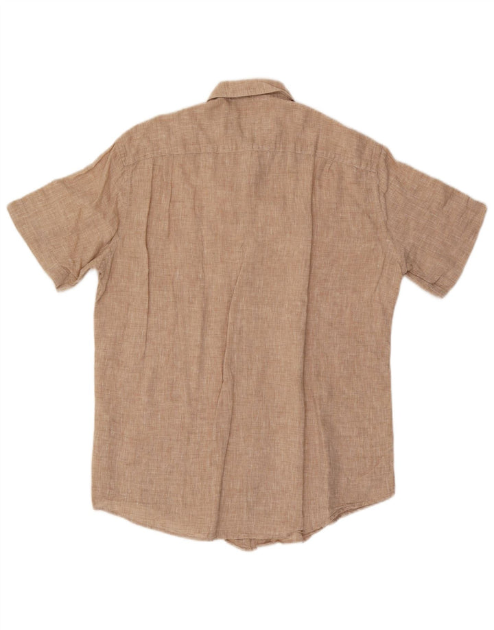 Benetton Herren Kurzarmhemd Large Beige Leinen