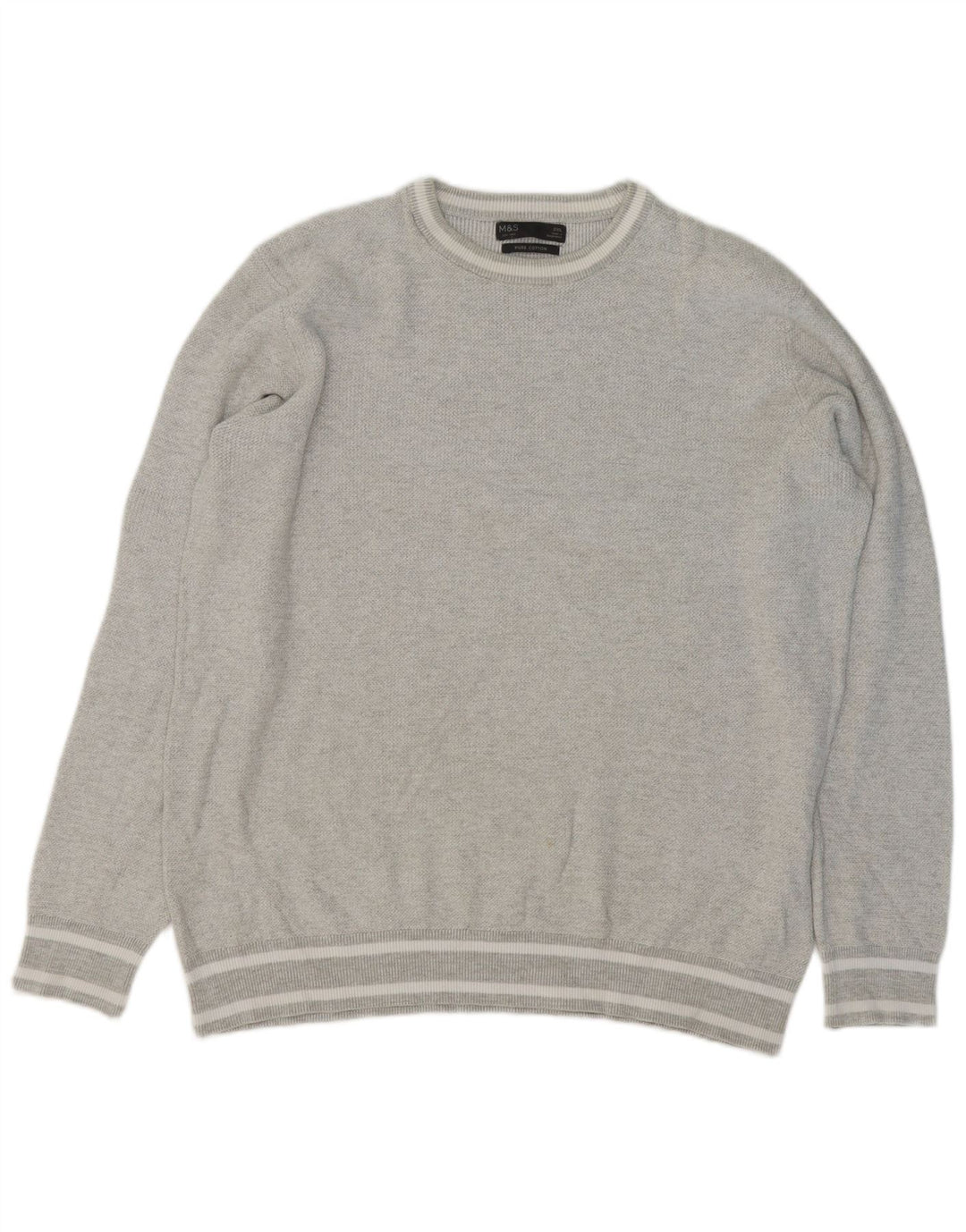 Marks & Spencer Herren-Pullover mit Rundhalsausschnitt, 2XL, graue Baumwolle