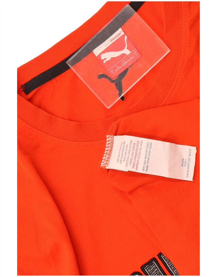 Puma Herren Grafik-T-Shirt Top Large Orange Baumwolle