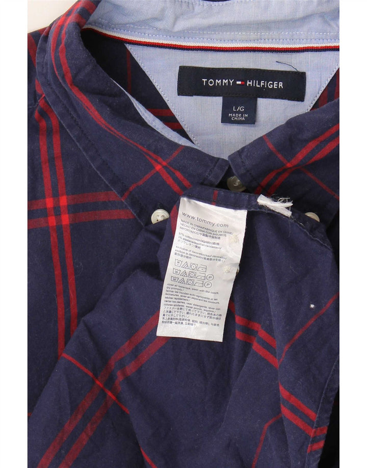 Tommy Hilfiger Herrenhemd, groß, marineblau, kariert, Baumwolle
