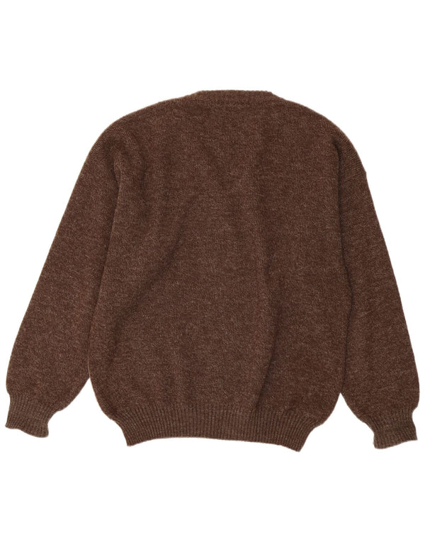 VINTAGE Herren Pullover mit V-Ausschnitt IT 54 XL Braun Argyle/Diamond Wool