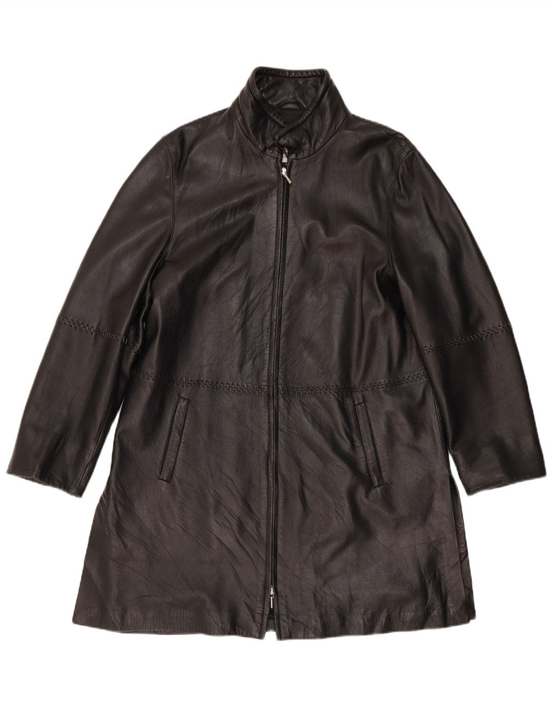 Vintage Damen Ledermantel UK 12 Mittelschwarzes Leder