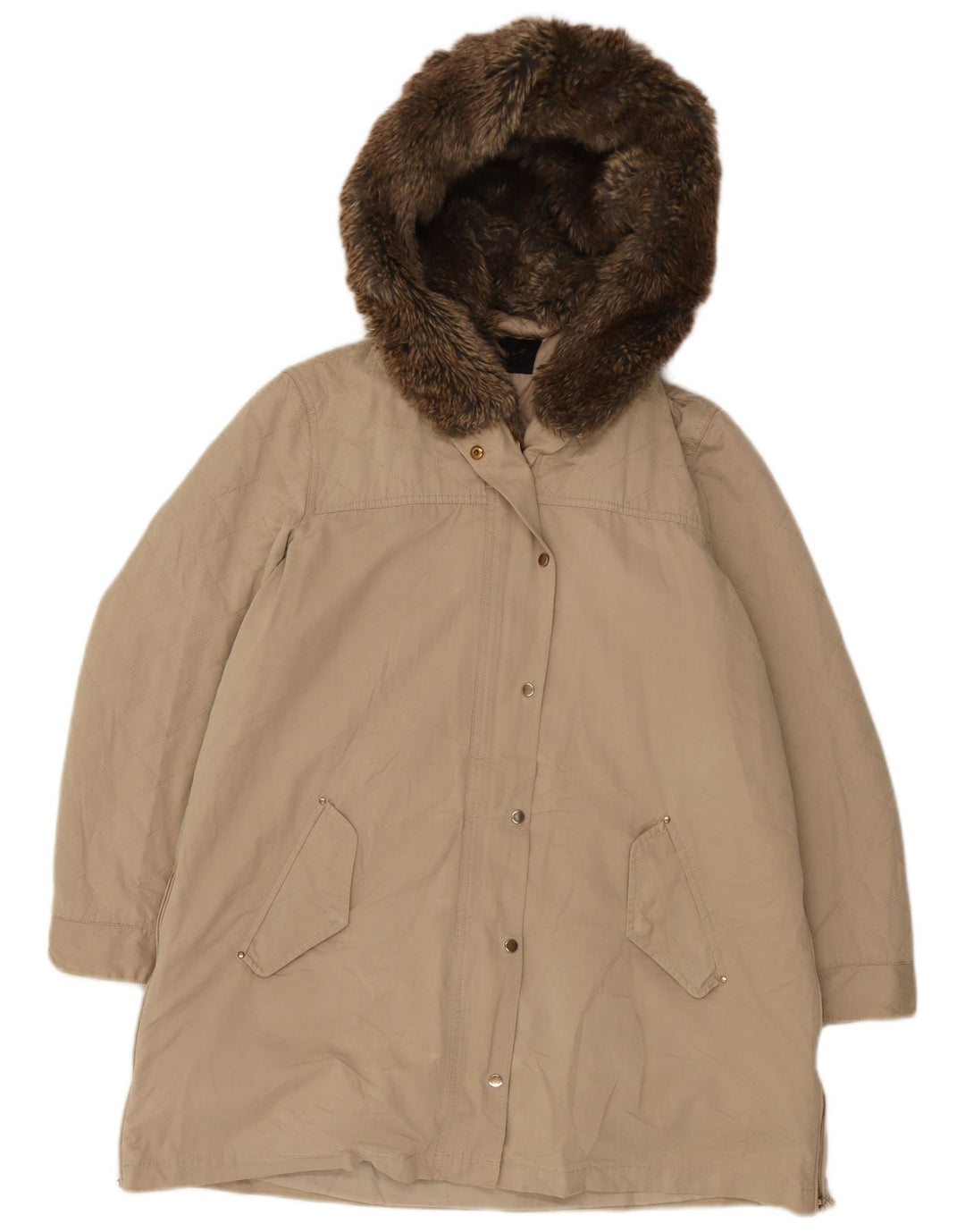 Zara Damen Kapuzenmantel, gepolstert, UK 18, XL, Beige, Polyester