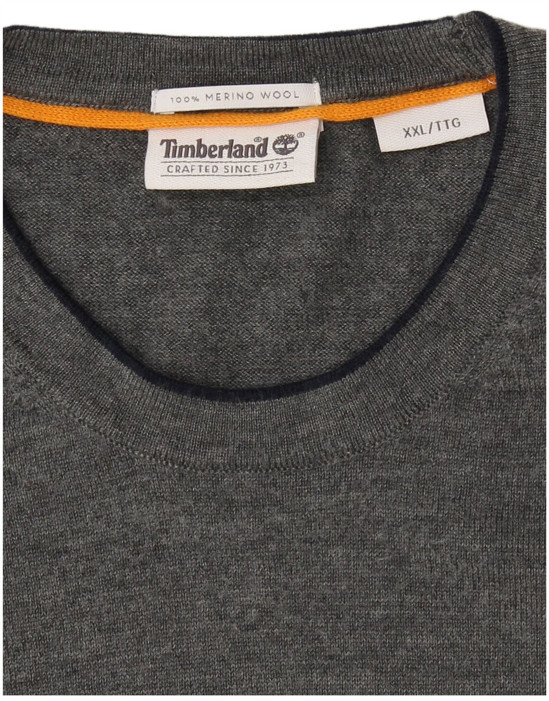TIMBERLAND Herren-Pullover mit Rundhalsausschnitt, 2XL, graue Merinowolle