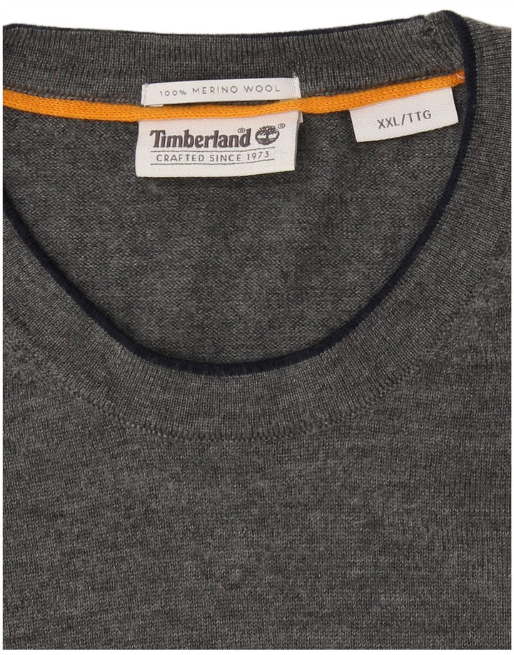 TIMBERLAND Herren-Pullover mit Rundhalsausschnitt, 2XL, graue Merinowolle