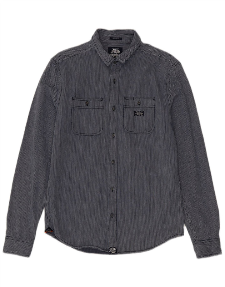Superdry Herren-Hemd mit normaler Passform, mittelblaue Nadelstreifen-Baumwolle