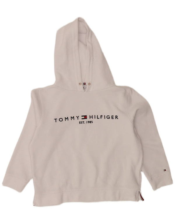 TOMMY HILFIGER Damen Übergroßer grafischer Kapuzenpullover UK 14 Mittelweiß