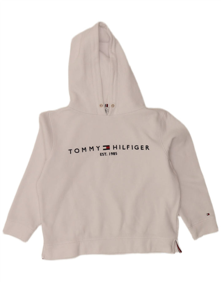 TOMMY HILFIGER Damen Übergroßer grafischer Kapuzenpullover UK 14 Mittelweiß
