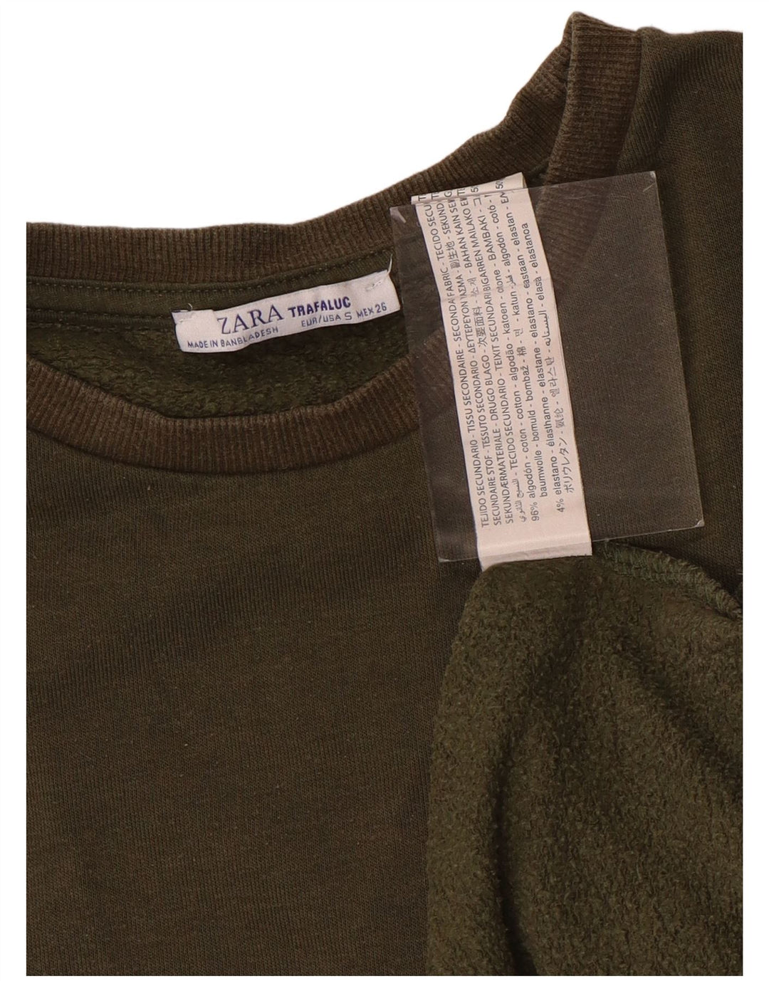 Übergroßer Sweatshirt-Pullover für Damen von Zara, Gr. 10, Größe S, Khaki, Baumwolle