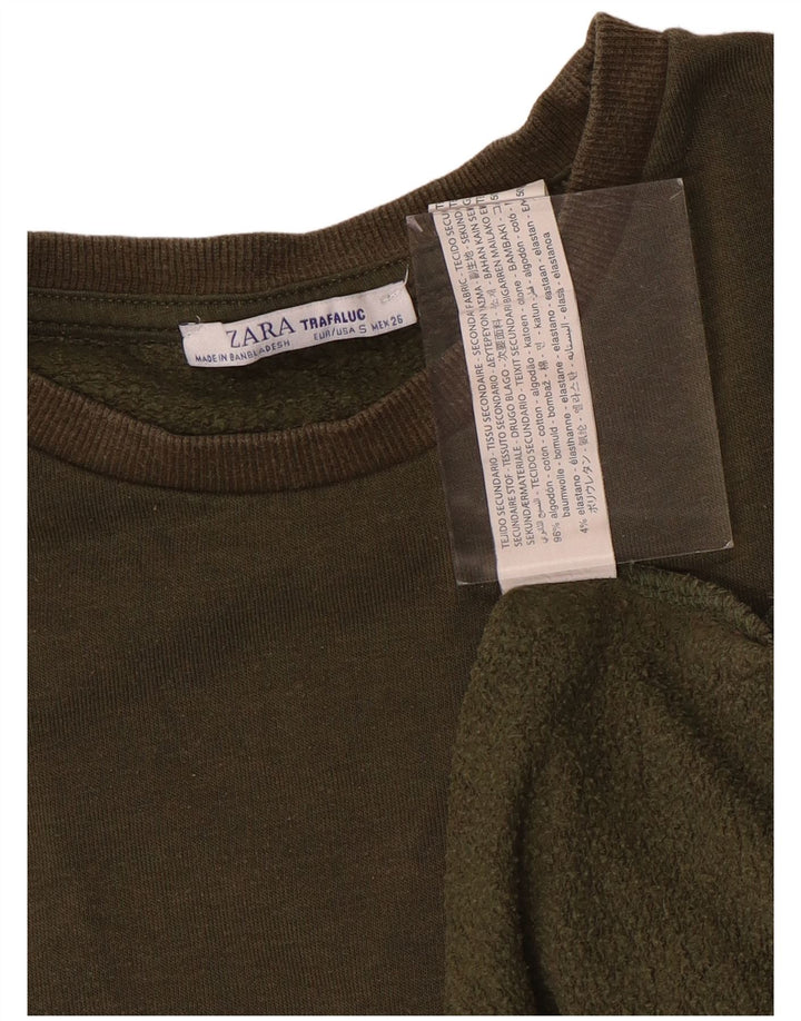 Übergroßer Sweatshirt-Pullover für Damen von Zara, Gr. 10, Größe S, Khaki, Baumwolle