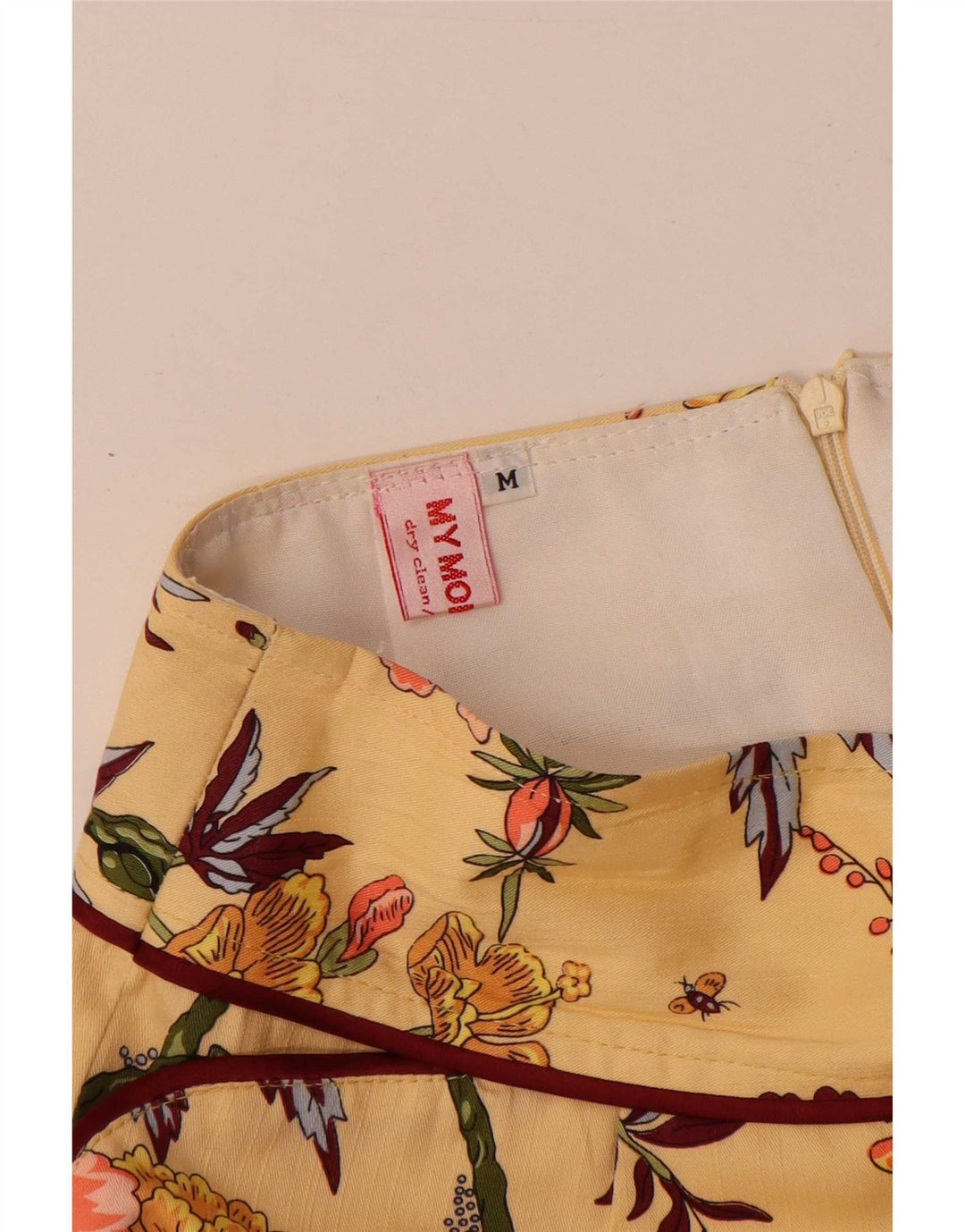 Vintage Damen Midirock Medium W28 Gelb geblümt