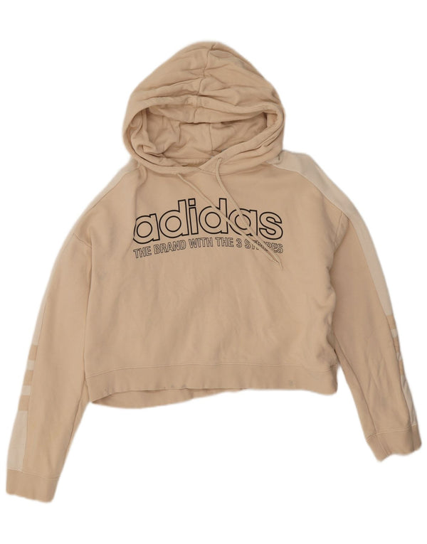 Adidas Damen Übergroßer Crop Hoodie Pullover UK 10 Small Beige Colourblock