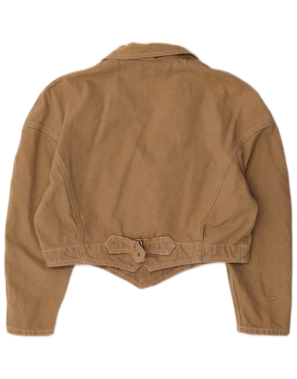 Vintage Damen Crop Jeansjacke UK 14 Mittelbraune Baumwolle