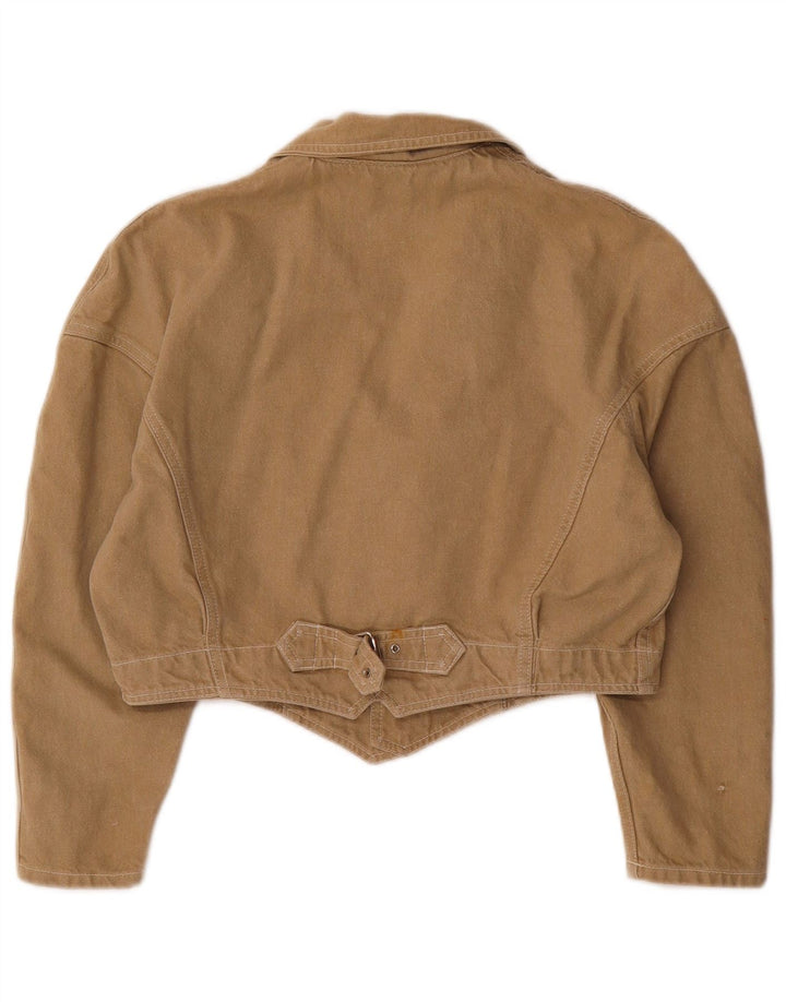 Vintage Damen Crop Jeansjacke UK 14 Mittelbraune Baumwolle