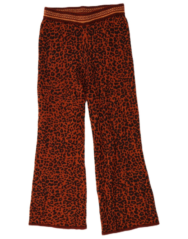Zara Damen-Freizeithose aus Strick mit weitem Bein, Größe S, W26, L26, Braun, Tiermuster