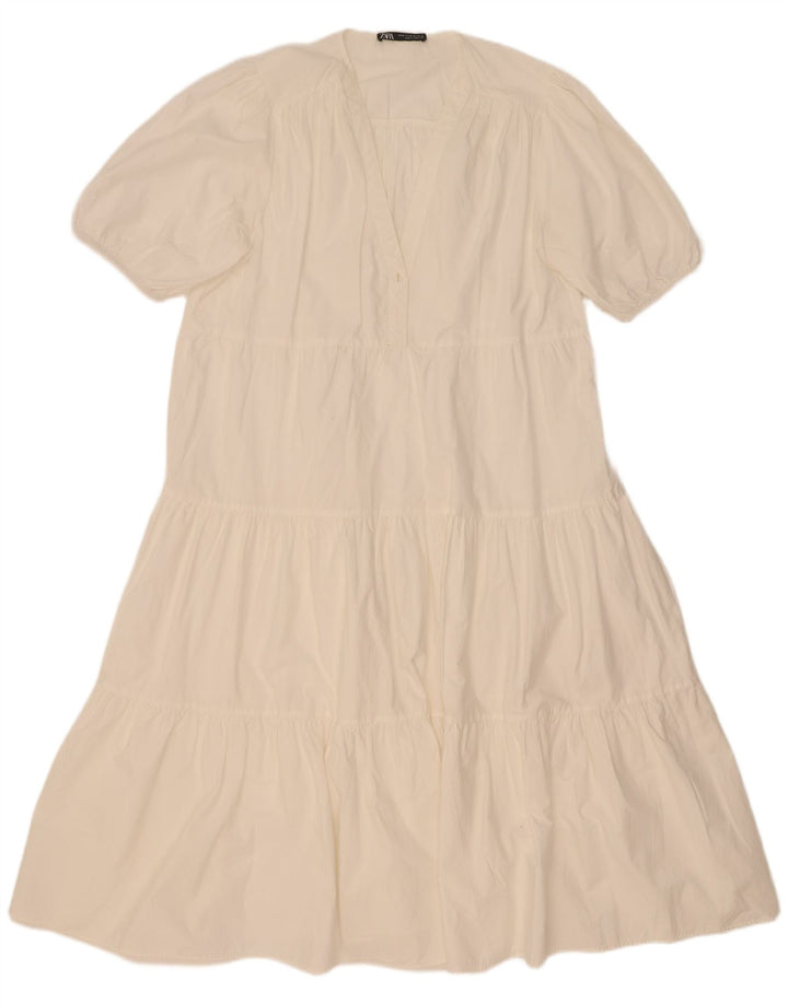 Zara Damen-Stufenkleid UK 14 Mittelweiß