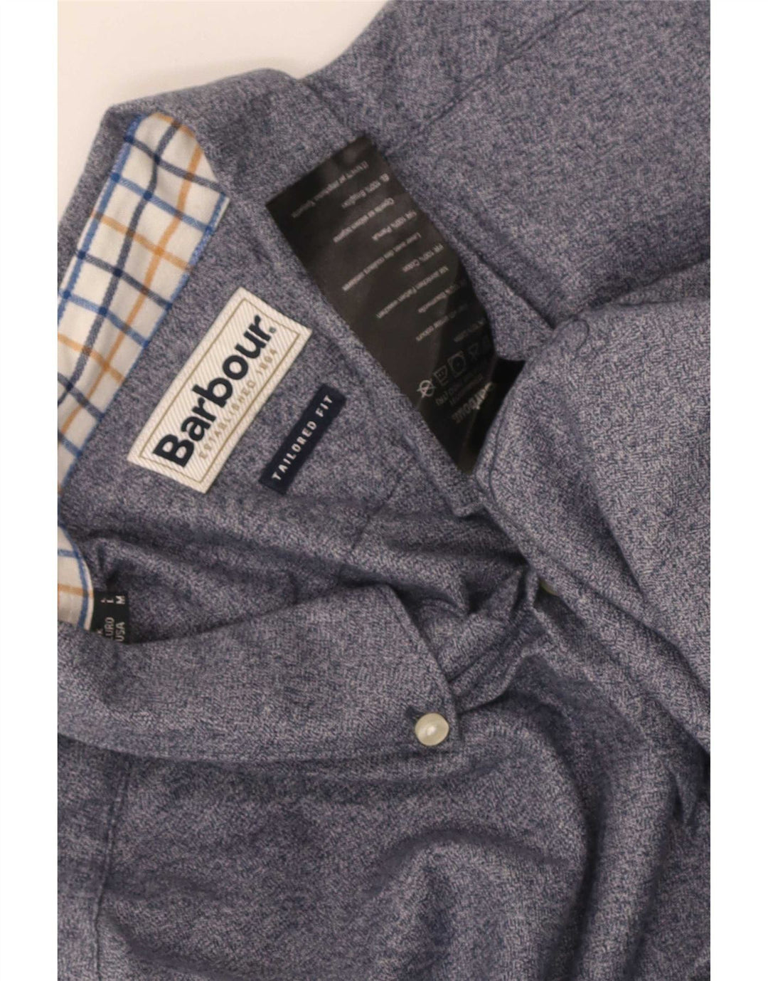 Barbour Herren-Hemd mit maßgeschneiderter Passform, mittelblau gefleckte Baumwolle