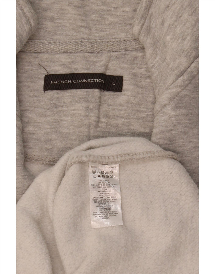 French Connection Herren-Sweatshirt mit Reißverschluss am Hals, groß, grau gesprenkelte Baumwolle
