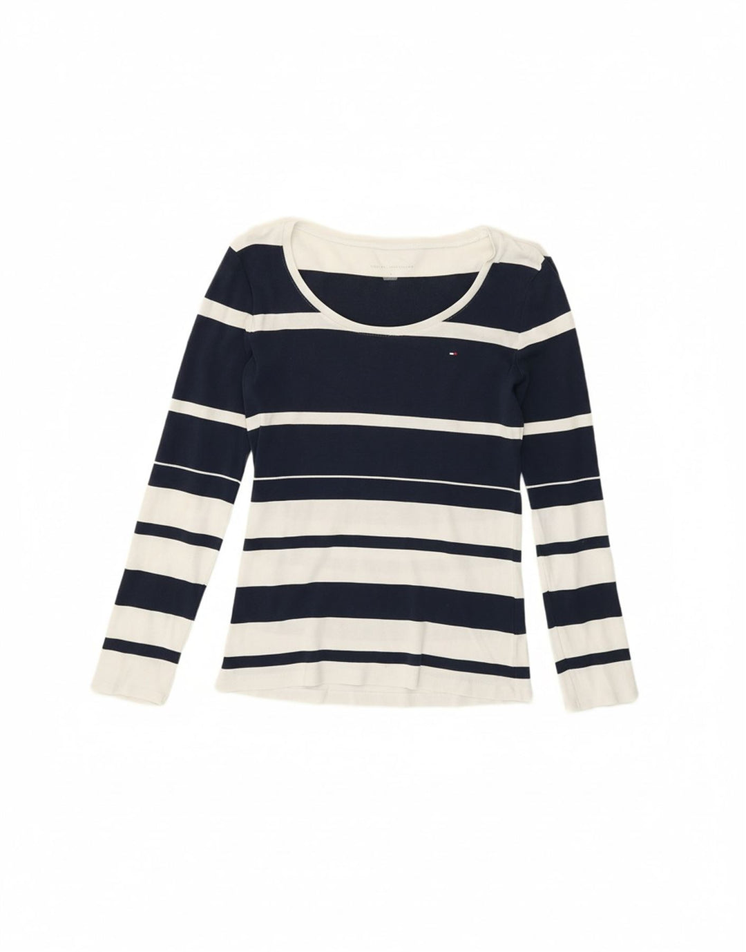 TOMMY HILFIGER Womens Top Long Sleeve UK 12 Medium Navy Blue Striped