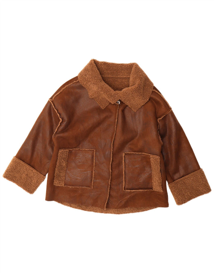 Vintage Damen 3/4 Ärmel übergroße Sherpa-Jacke UK 14 Mittelbraun