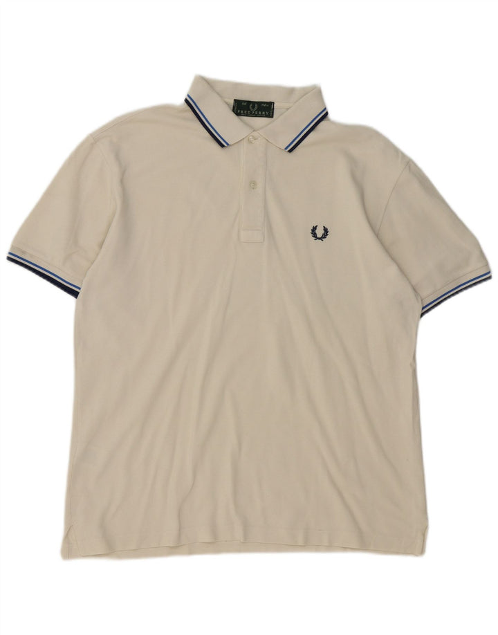 Fred Perry Herren-Poloshirt aus mittelweiß gestreifter Baumwolle