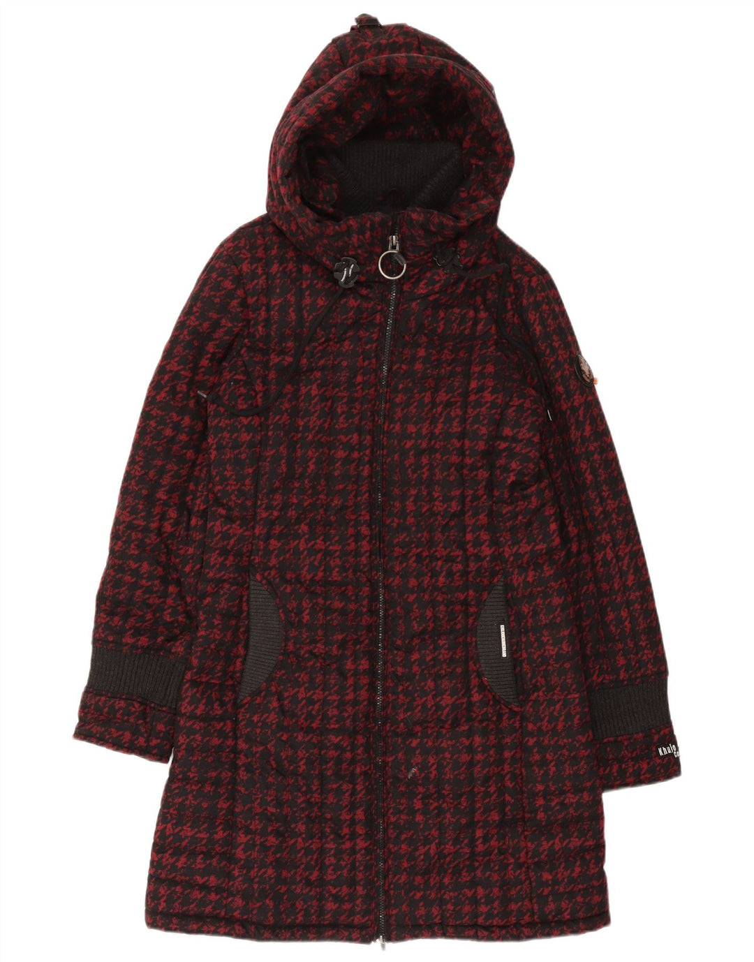 KHUJO Wattierter Damenmantel mit Kapuze UK 18 XL Roter Hahnentritt-Polyester