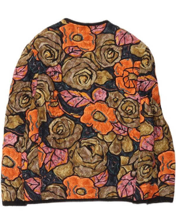 Vintage Damen Steppjacke UK 14 Medium Mehrfarbig Blumen Viskose