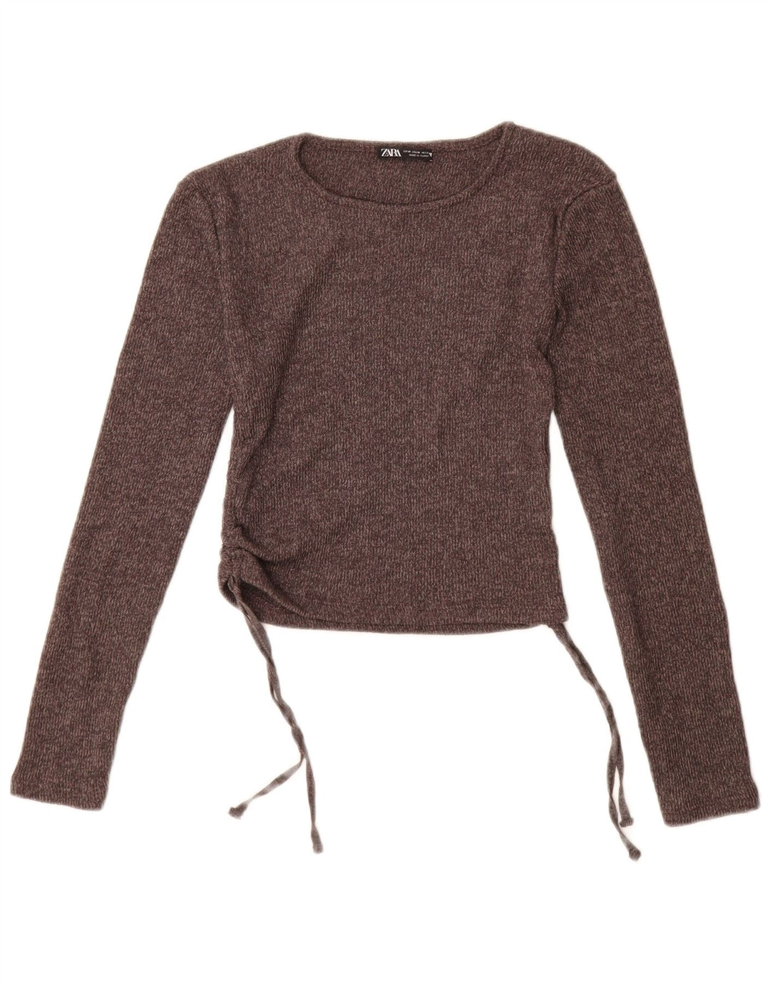 Zara Damen Langarm-Crop-Top UK 12 Mittelbraunes Polyester