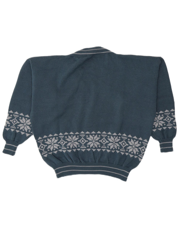 Vintage Damen Oversized Cardigan Pullover UK 16 Large Blue Fair Isle