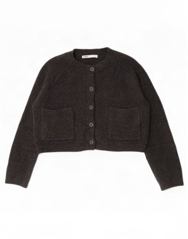 Zara Damen Crop Oversized Cardigan Pullover UK 10 Small Grau Acryl