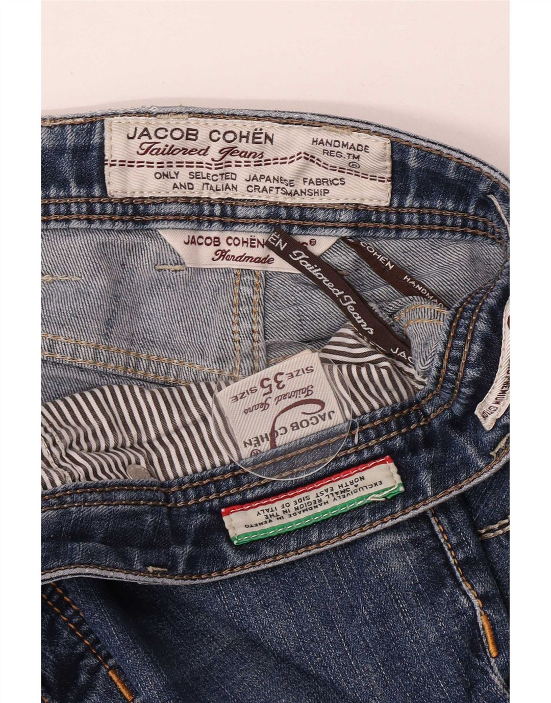 Handgefertigte Slim-Jeans für Herren von Jacob Cohen, W35, L29, blaue Baumwolle