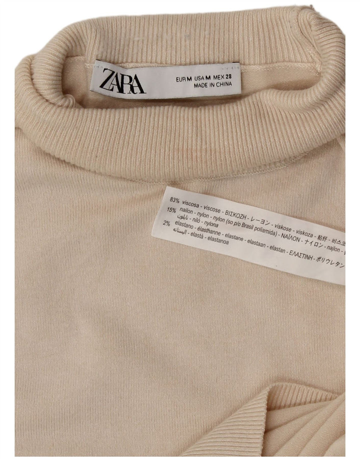 Zara Damen-Pullover mit Rollkragen, Gr. 12, mittlere, cremefarbene Viskose