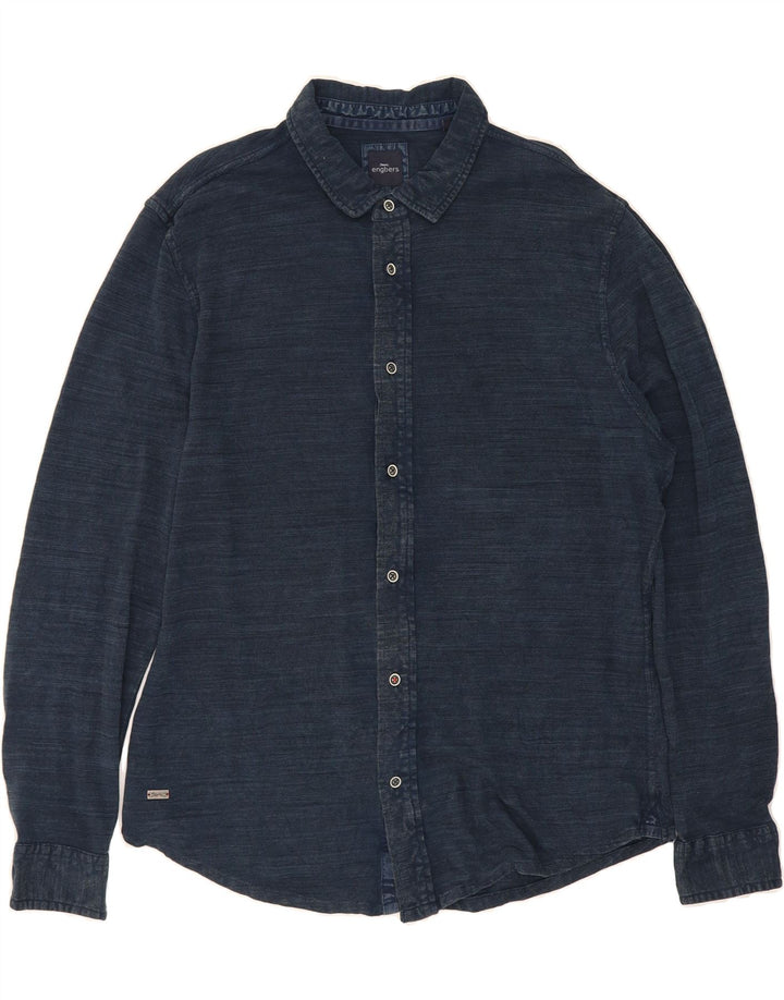 ENGBERS Mens Shirt 2XL Navy Blue Pinstripe Cotton Vintage Engbers and Second-Hand Engbers from Messina Hembry 