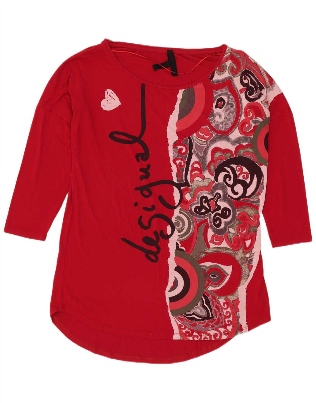 DESIGUAL Grafikoberteil für Damen, 3/4-Ärmel, UK 14, mittelrote Viskose