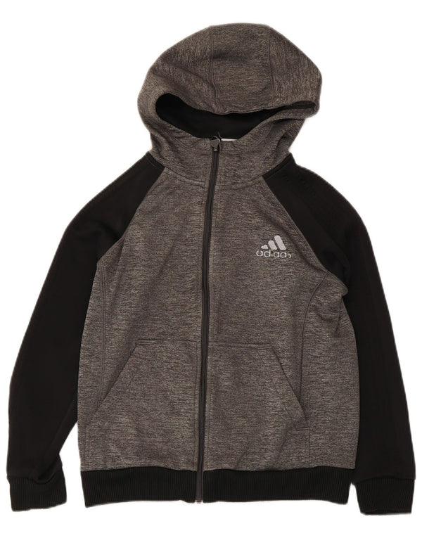Adidas Jungen-Kapuzenpullover mit Reißverschluss, 12–13 Jahre, graues Colourblock-Polyester