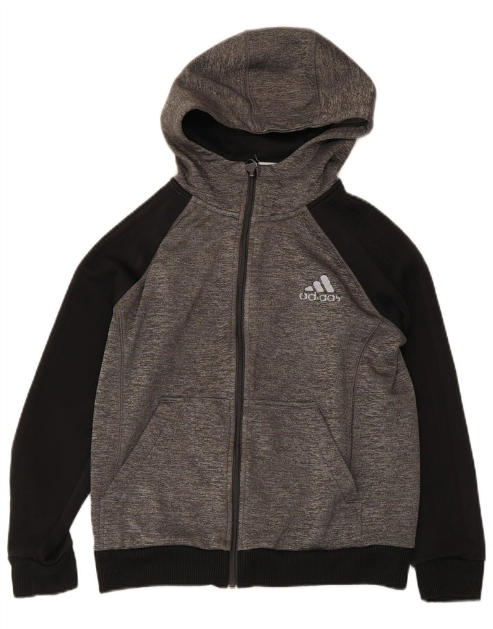 Adidas Jungen-Kapuzenpullover mit Reißverschluss, 12–13 Jahre, graues Colourblock-Polyester