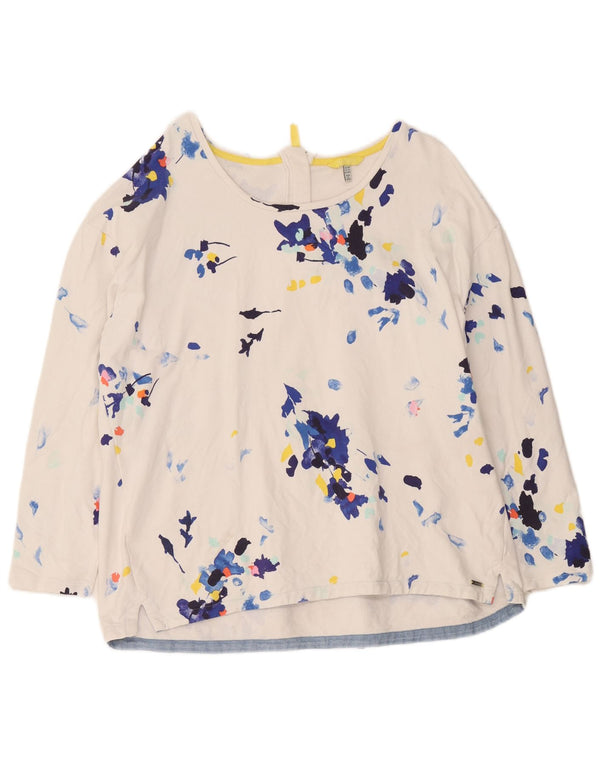 Joules Damen-Top, langärmlig, UK 20 2XL, weiße Baumwolle mit Blumenmuster