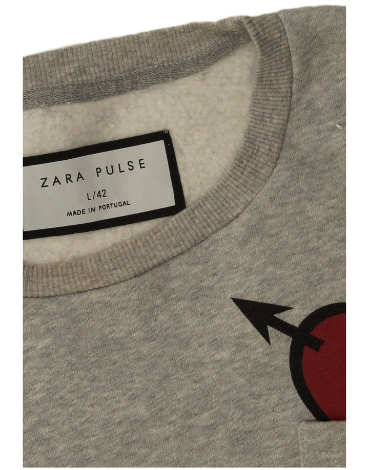 Zara Herren-Sweatshirt-Pullover, großes grau geflecktes Herz