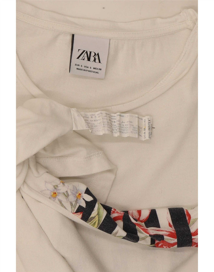 Zara Herren T-Shirt Top Small Weiß Blumen Baumwolle