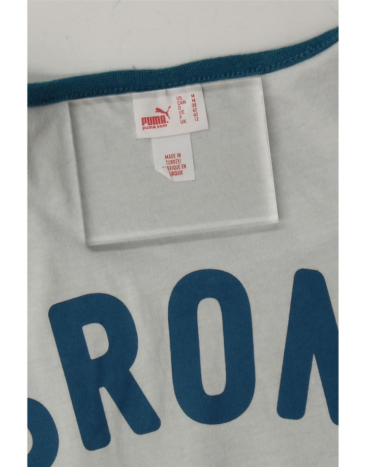 PUMA Womens Reversible Graphic T-Shirt Top UK 12 Medium Blue Colourblock Vintage Puma and Second-Hand Puma from Messina Hembry 