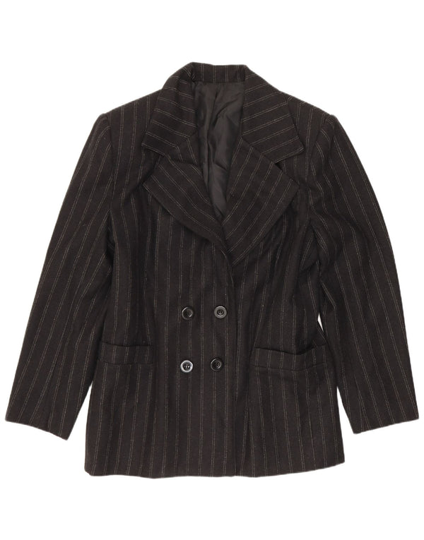 Vintage Damen Zweireihige Blazerjacke IT 48 XL Schwarz gestreifte Wolle