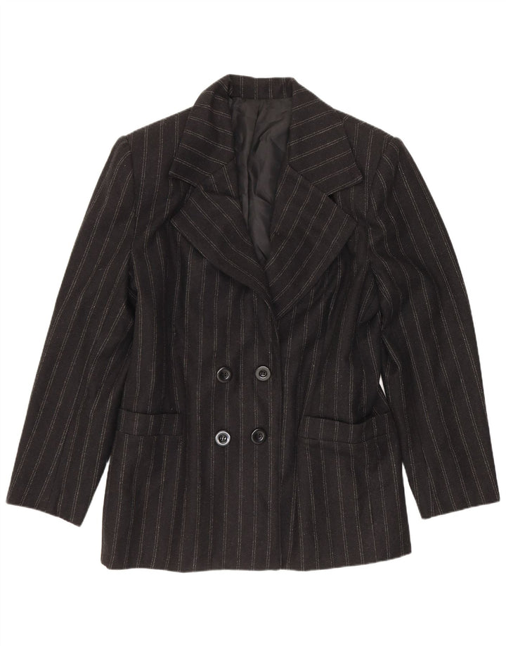 Vintage Damen Zweireihige Blazerjacke IT 48 XL Schwarz gestreifte Wolle