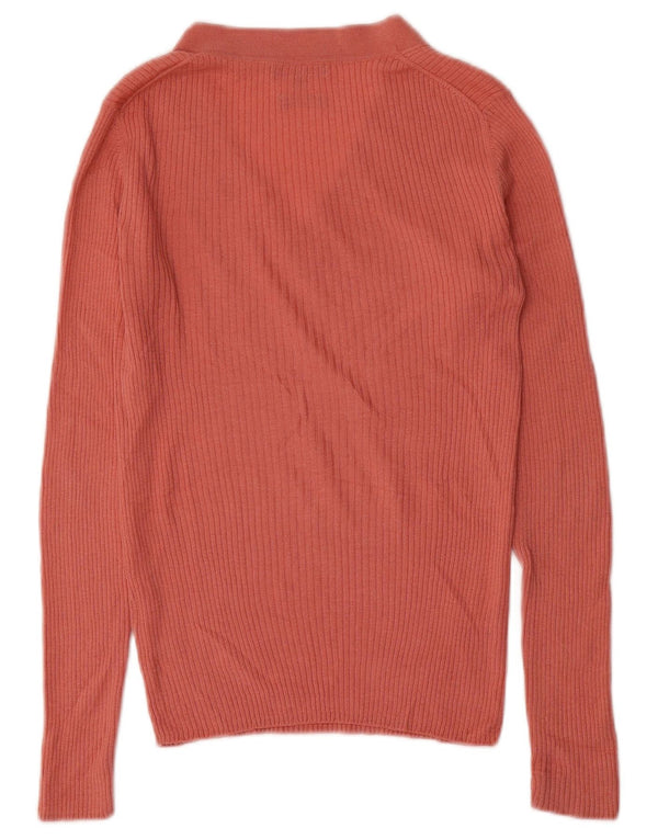 Massimo Dutti Damen-Pullover mit V-Ausschnitt, UK 12, mittelrosa Seide