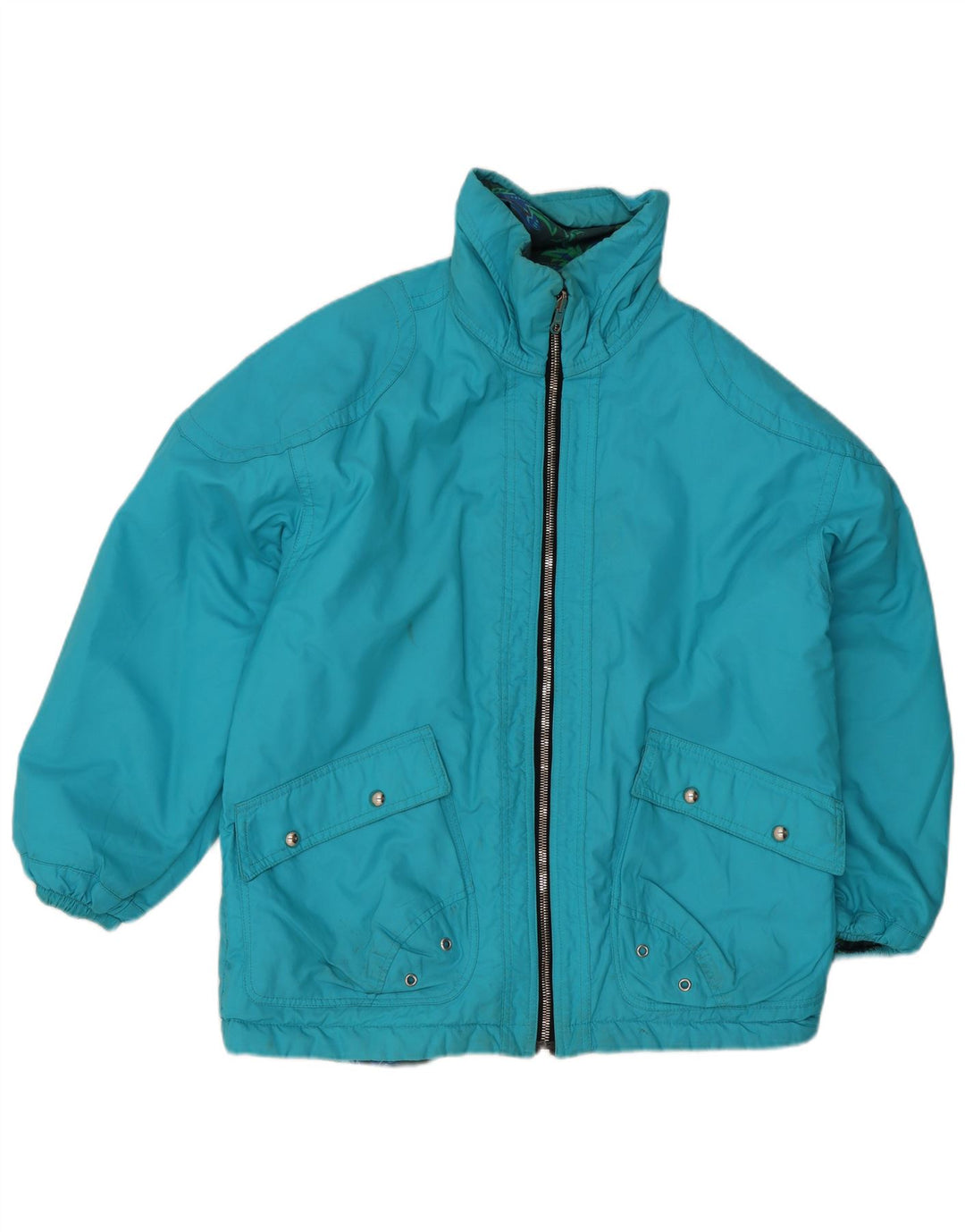 Belfe Damen Wendejacke IT 46 Großes blaues Blumenmuster aus Nylon