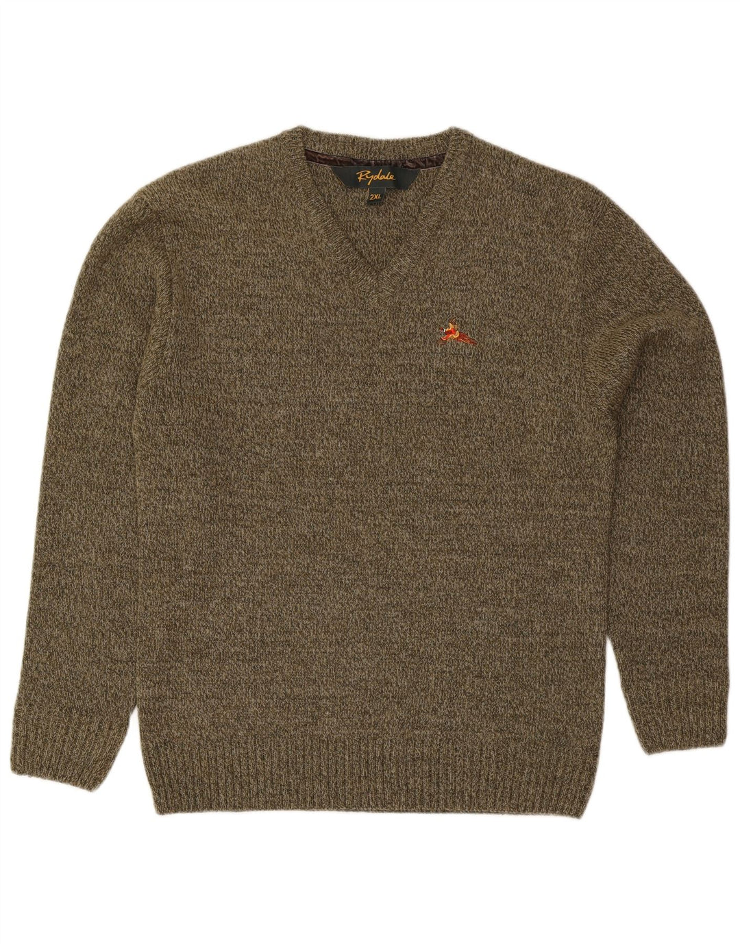 Rydale Herren-Pullover mit V-Ausschnitt, 2XL, Khaki, gefleckte Wolle