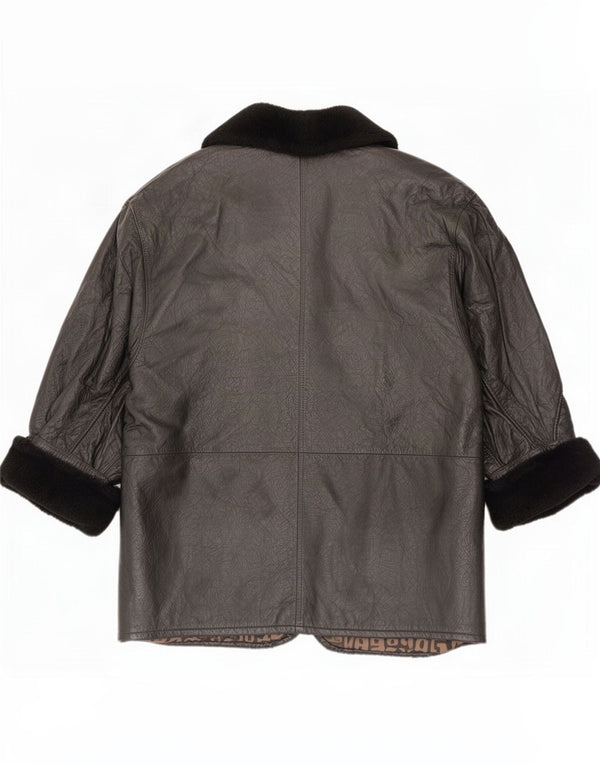Vintage Damen 2-Knopf-Lederjacke IT 44 Mittelschwarz